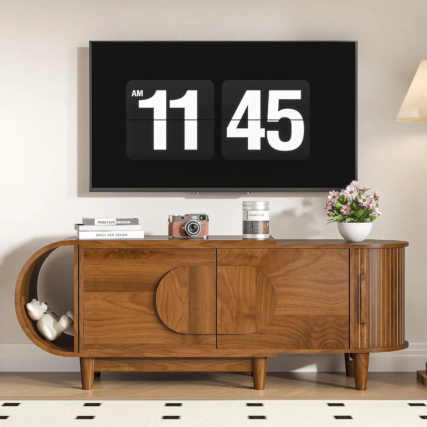 Extendable TV Stand for 40-75 Inch TVs, Entertainment Center with 3 Cabinets, Living Room & Bedroom, Mid Century Walnut 46.85