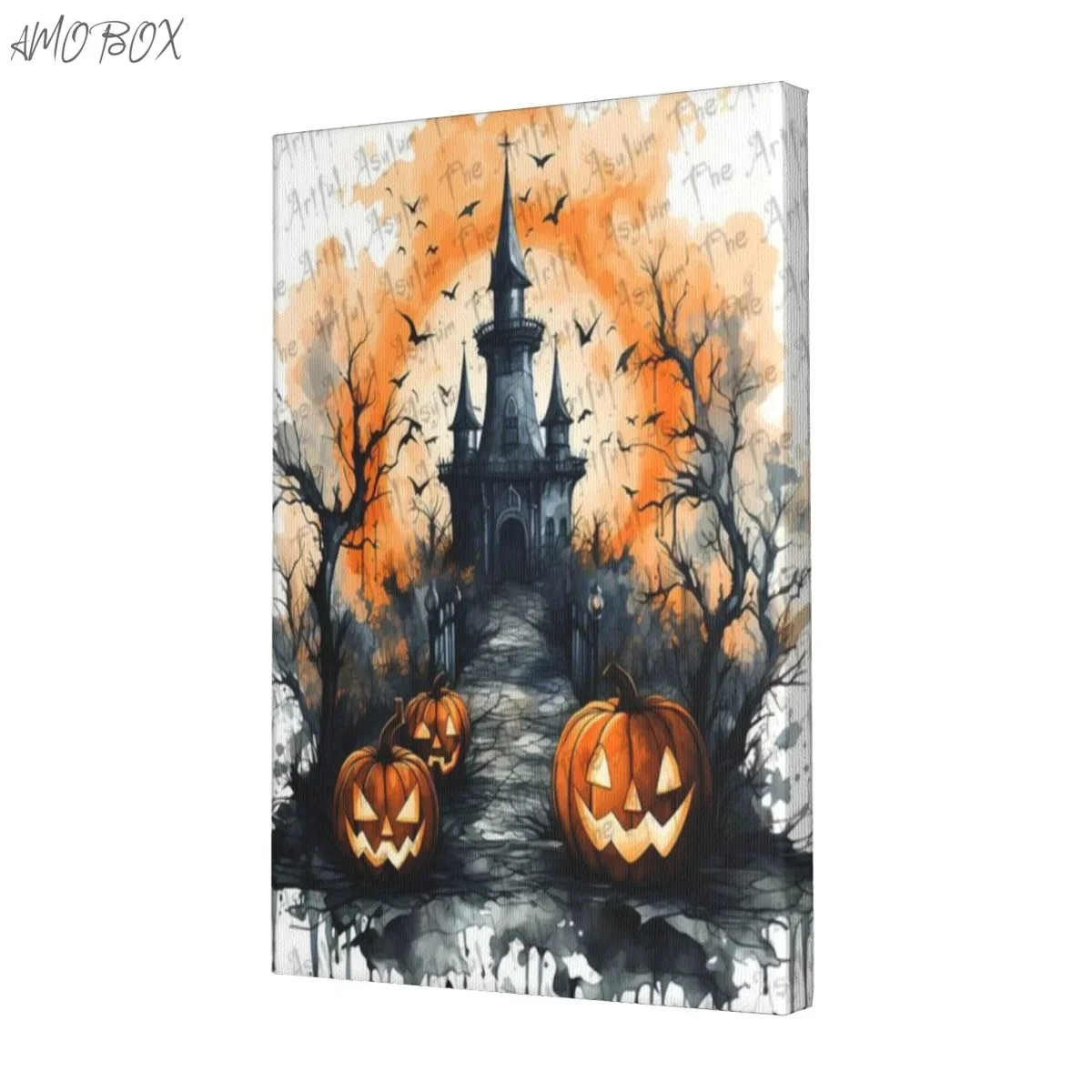 AMOBOX-Halloween Haunted Castle Decorative Paintings, Wall Art, Room Decoration, Unframed Painting, 12x18in, 624815703