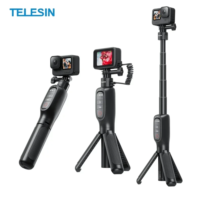 TELESIN Shorty Rechargeable Selfie Stick Tripod with Remote Control for Gopro Hero 13/12/11/10/9 High-Capacity Battery Monopod