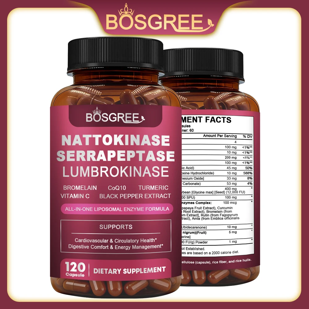Nattokinase Capsules -Multi Enzyme Complex with Vitamins-Blood Vessel Clean,Supports Cardiovascular Health- CoQ10 Energy Support