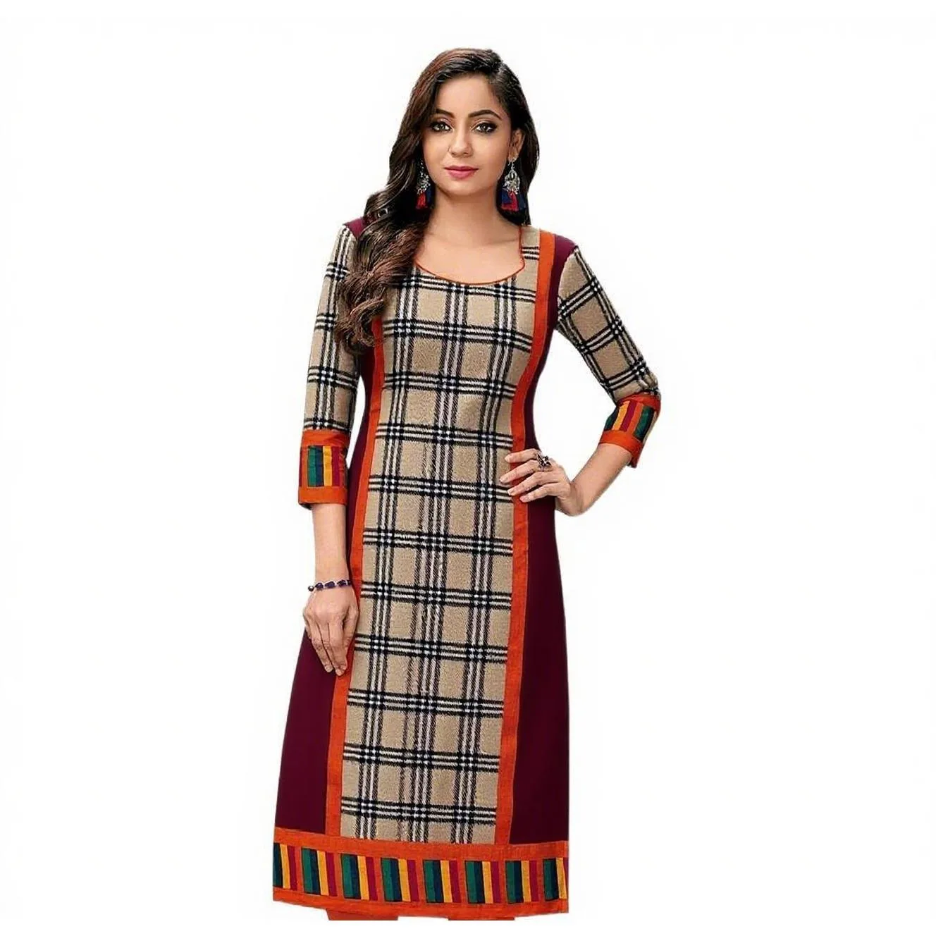 فستان مسلم كورت نسائي عصري مستقيم أنبوب غير رسمي على الطراز الوطني حاشية شق متعددة النمط الوطني Abito Donna Musulmana #1