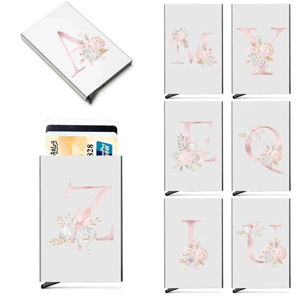 

2026 Men's Credit Thin Aluminium Metal Card Holder ID Anti-theft Portable Pink Flower Print Wallets Pocket Case Credit Card Box