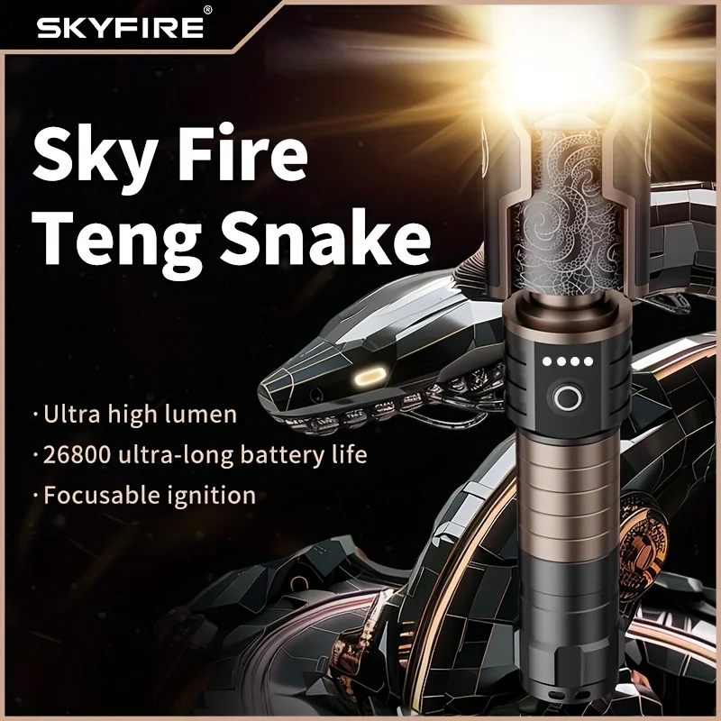 

SKYFIRE LED High-brightness Flashlight, High-lumen Ultra-bright Flashlight, Ultra-long Battery Life with Telescopic Zoom Function, Six-level Dimming, Heat Dissipation Plate Design, Suitable for Camping And Farm Patrol - Equipped with Focusing Lens,