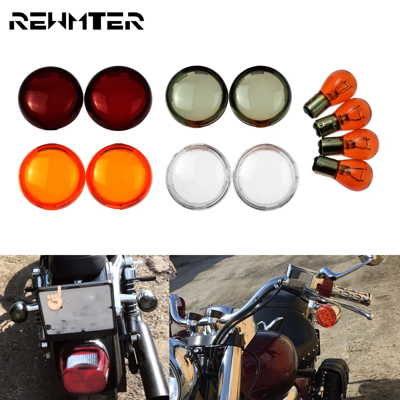 

2xMotorcycle Turn Signal light Lens Cover With Light Blub Red/Smoke/Orange/Clear For Harley Touring Softail Sportster XL Dyna