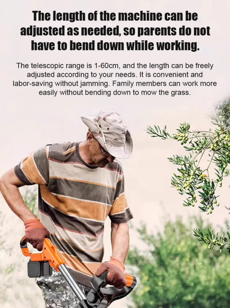 Multifunctional Lithium Lawn Mower Small Home Handheld Electric Weed Whacker Length Adjustable Grass Trimmer for Prune Garden