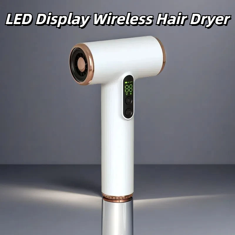 Secador de cabelo sem fio portátil, íons negativos, viagem/carregamento usb ao ar livre, 30000 rpm, vento quente e frio de alta velocidade, display lcd