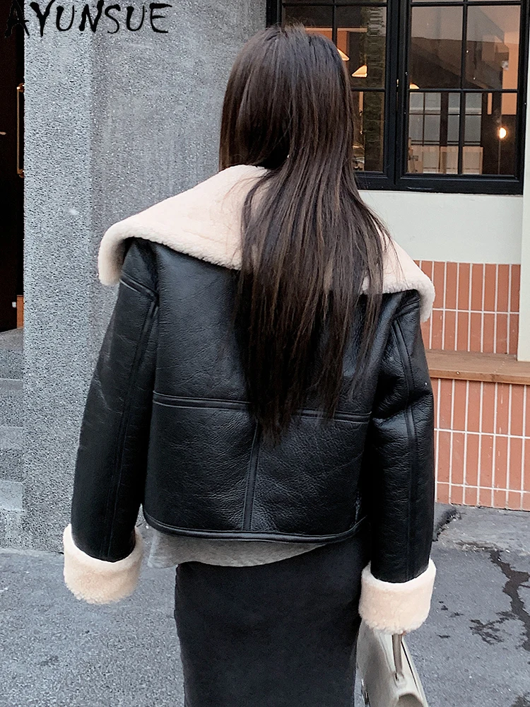 AYUNSUE 2025 New Winter Shearling Jacket Woman 100% Natural Wool Jackets for Woman Clothing Lamb Fur Jacket Woman Abrigo Mujer