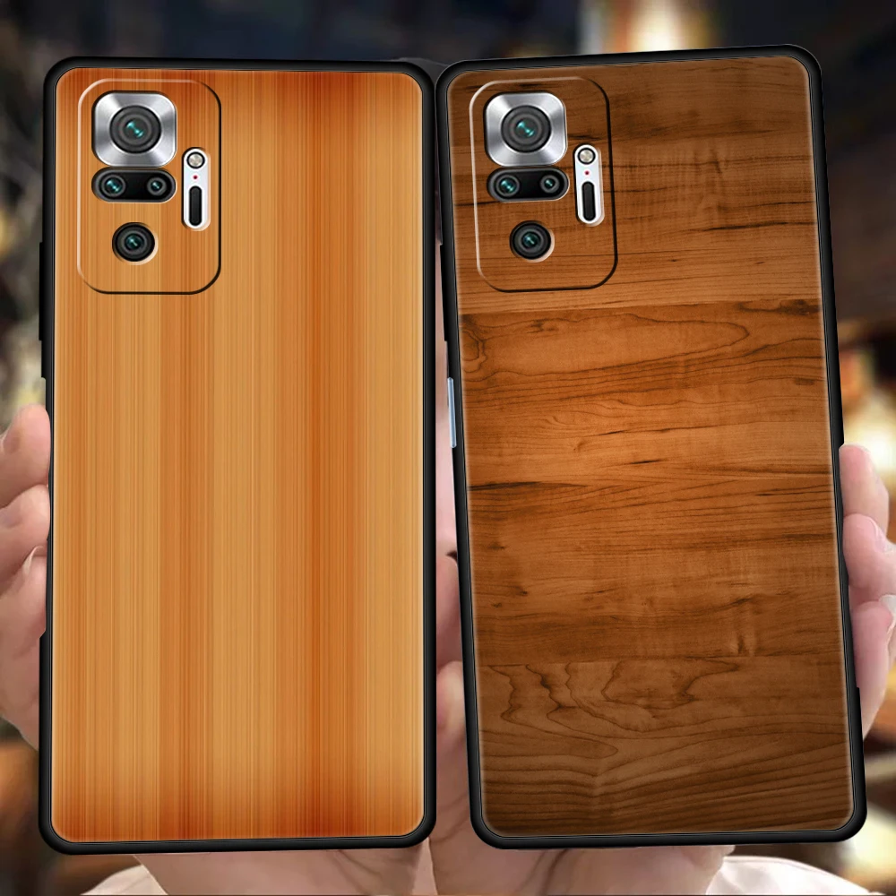 Carved Wood Phone Case Cover for Redmi 13C 10C Note 13 12 10 11 Pro Plus 7 8T K40 K50 Gaming Pro Plus 5G Soft Shell Capas Bags