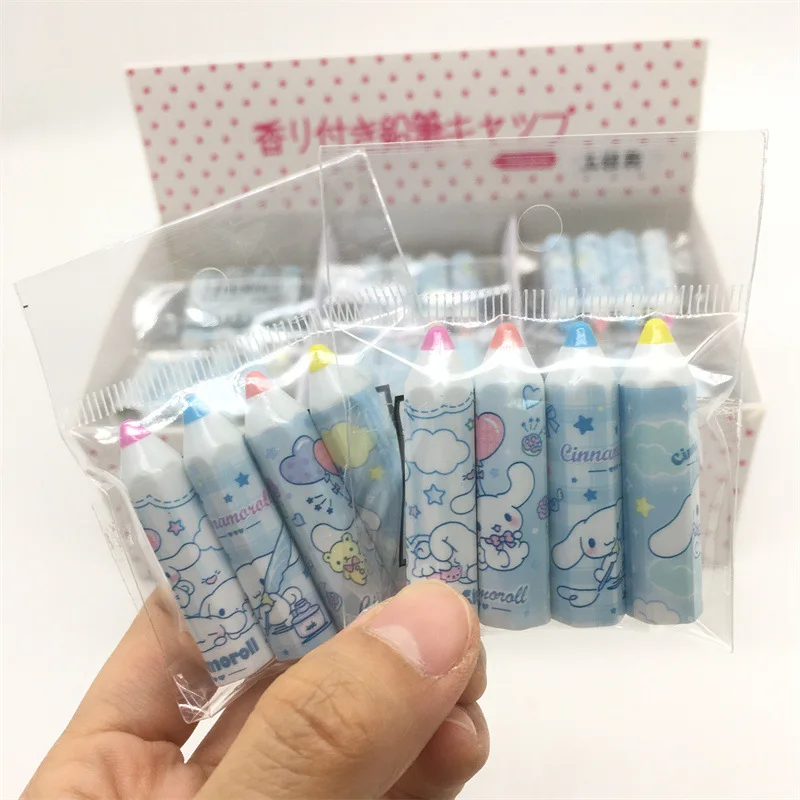 

30pcs Sanrio series cartoon pen caps Cinnamoroll Kuromi Melody wood pencil extender pencil cartoon anti-break pen caps wholesale