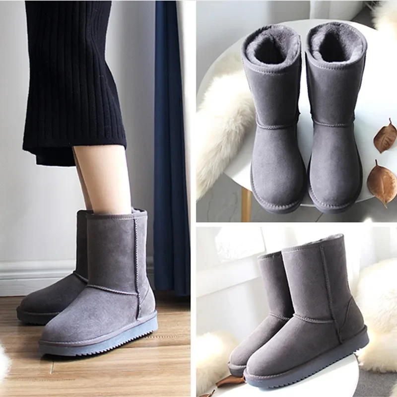 G&Zaco Luxury Women Winter Sheep Fur Boots Real Wool Classic Mid Calf Genuine Sheepskin Shoes Snow Boots Flat Female  Boots