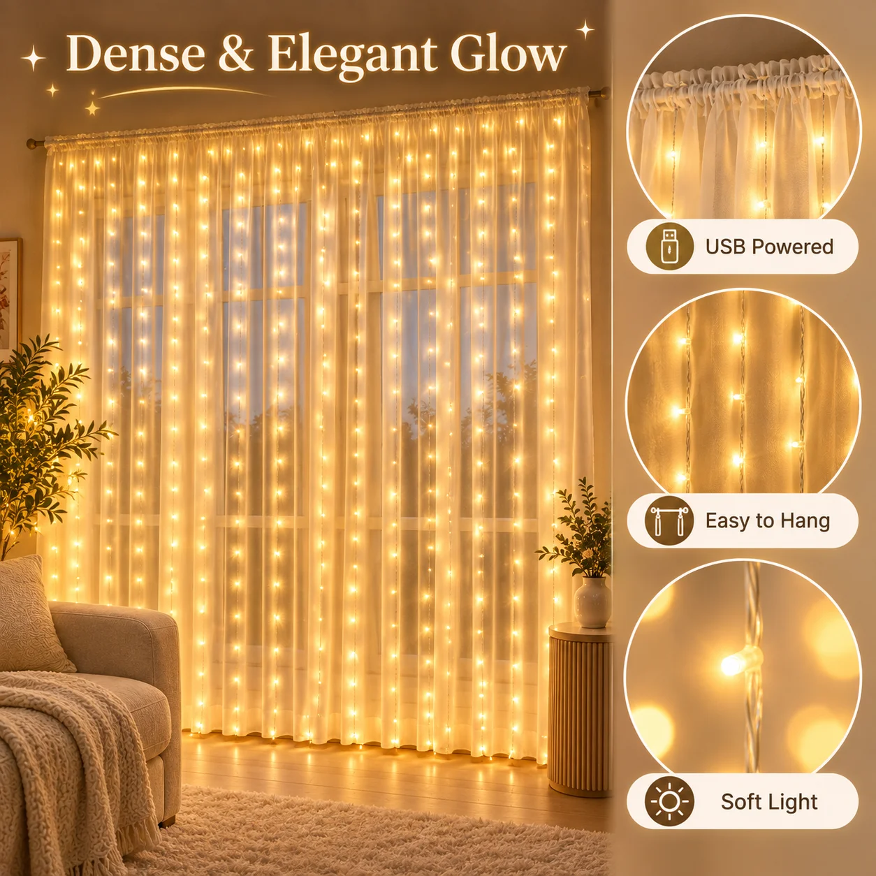 Curtain Lights USB Powered 3x1M 3x2M 3x3M Warm White Multicolor Pink 8 Modes LED Fairy Lights for Window Bedroom Wedding Party C