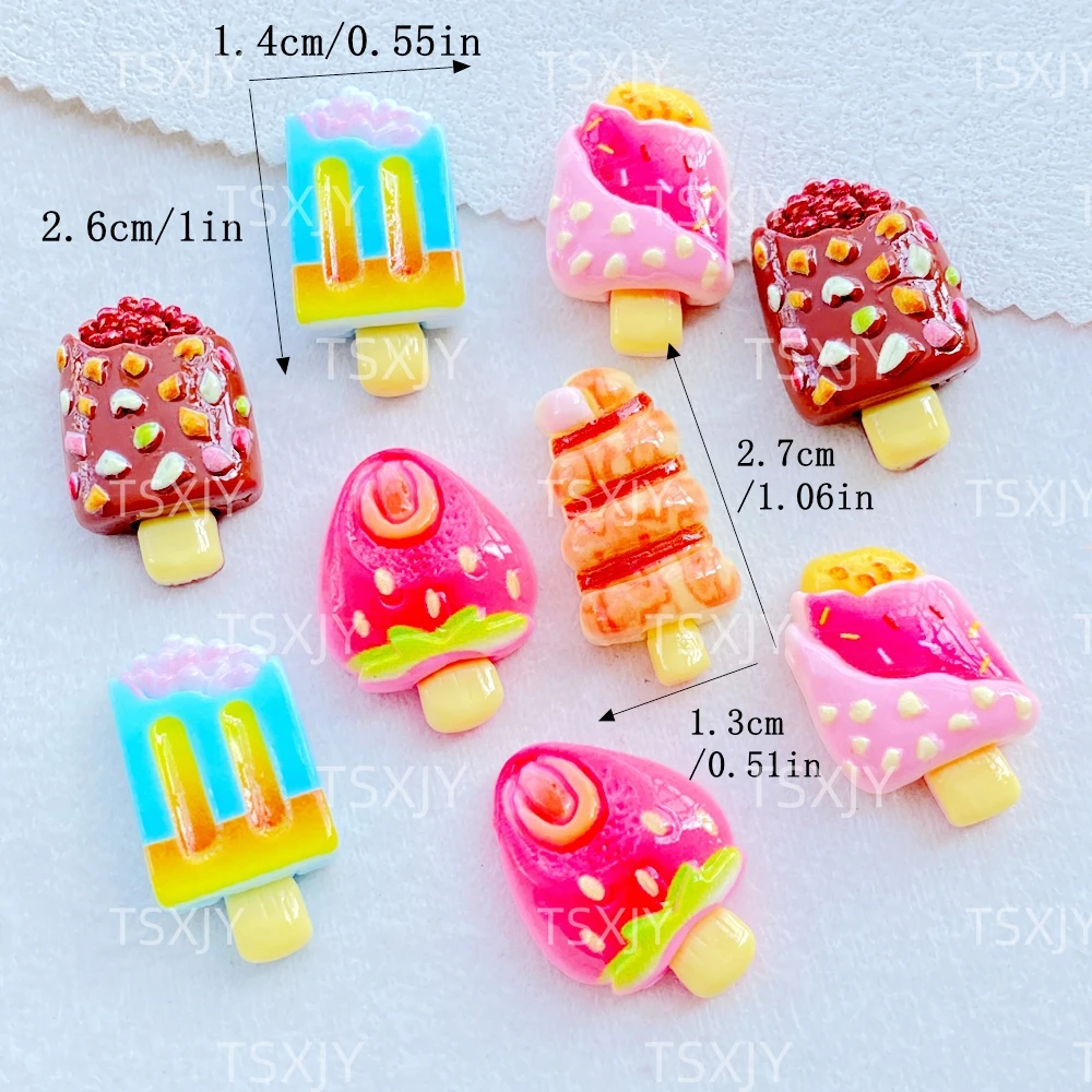 10Pcs New Models Resin Cute Cartoon Chocolate, Strawberry Popsicles Series Flat Bottom Scrapbook DIY Jewelry Craft Decoration