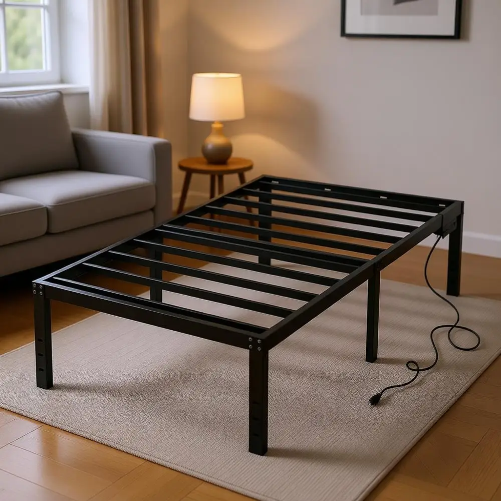 

Двуспальная кровать с большим пространством для хранения, чёрная, прочная металлическая основа для матраса, размер Twin для детей