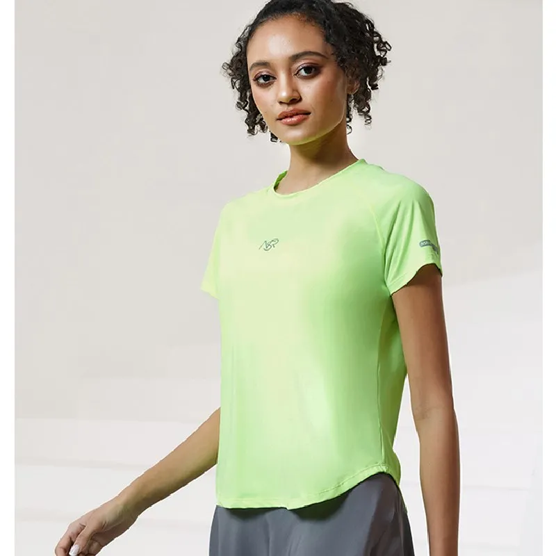 Women Running Short Sleeve Sport Tops Gym Fitness T-shirts Mesh Stitching Breathable Yoga Shirt Nylon Spandex Elasticity Tee