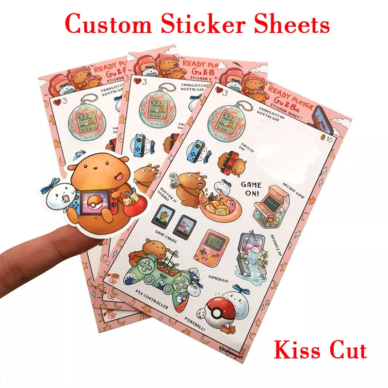 Custom Sticker Sheet Print Vinyl Cut Anime Adhesive Lable Customize Kiss Cut Stickers for DIY Gift Packaging Scrapbooking