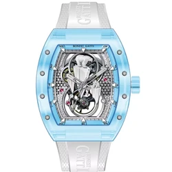 BONEST GATTI Men Automatic Watch Tonneau Mechanical Wristwatch Crystal Case Sapphire Luminous Fluororubber Strap Polar Bear Dial