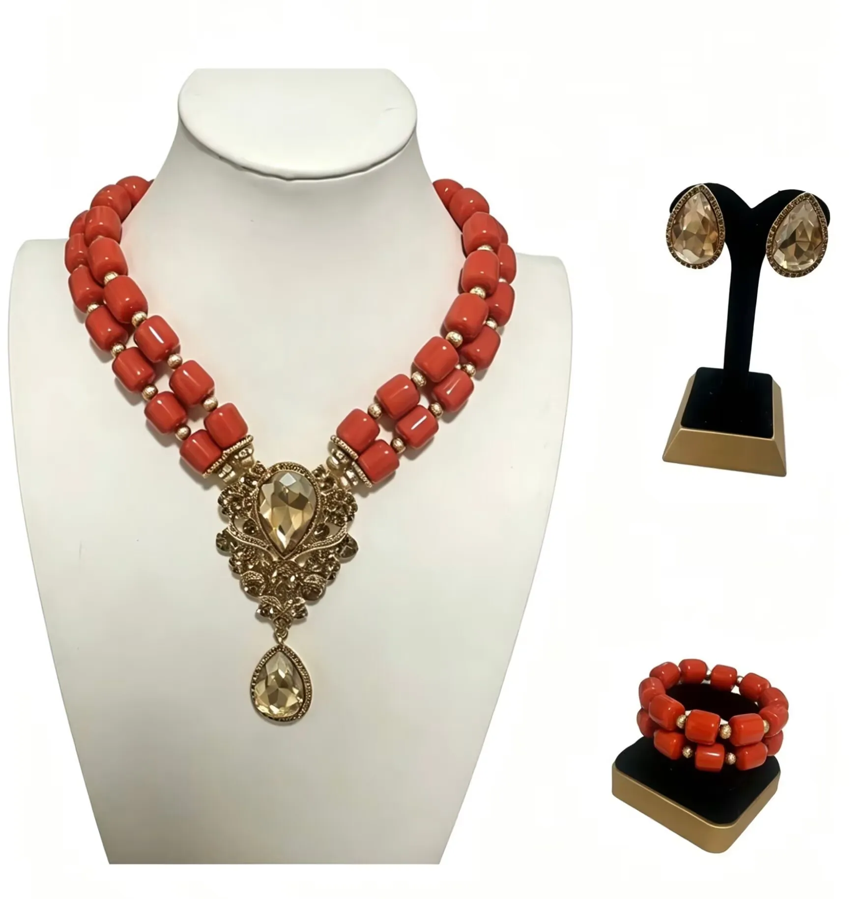Coral Beads Jewelry Set Nigerian Wedding Bridal Gold Plated African Jewelry for Black Women