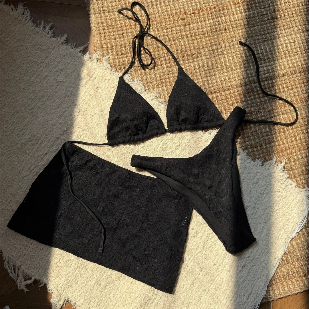 Mit Rock, Neckholder-Bikini, Damen-Badeanzug, dreiteiliges Bikini-Set, Damen-Badebekleidung, brasilianischer, gepolsterter Badeanzug, Badeanzug, Schwimmanzug V7030 – Detail 10