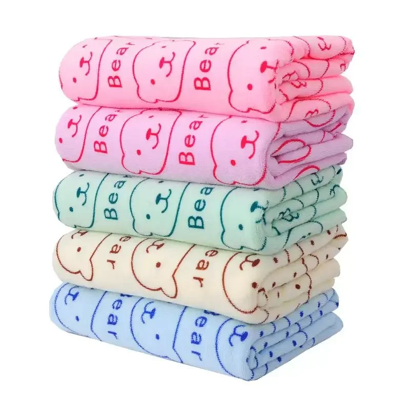 70x140cm Bear Print Shower Towel Large Beach Towels Quick-drying Towel Bath Towel Absorbent Soft Comfort Microfiber Bathrobe