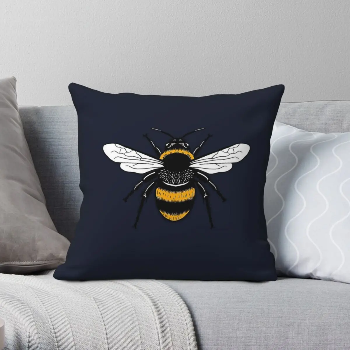 Manchester Bee Worker Symbol Square Pillowcase Polyester Linen Velvet Printed Zip Decorative Pillow Case Car Cushion Cover