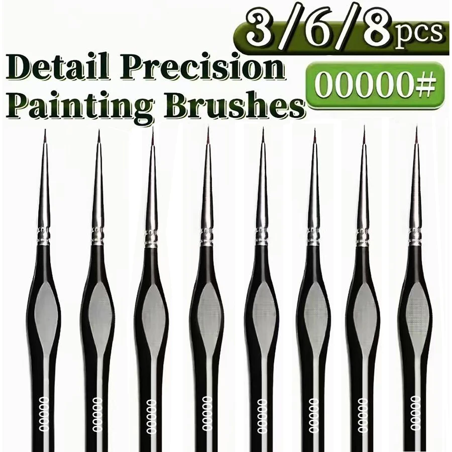 

Набор кистей с тонким кончиком, 3/6/8 шт., синтетические нейлоновые волосы для акриловой живописи, детализации моделей и миниатюрного искусства | Прецизионное изготовление
