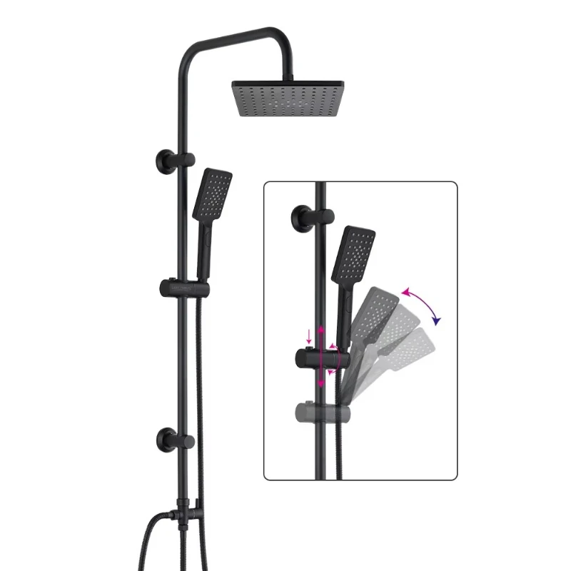 Perfect quality color complete black shower column set matte black shower head and handle set