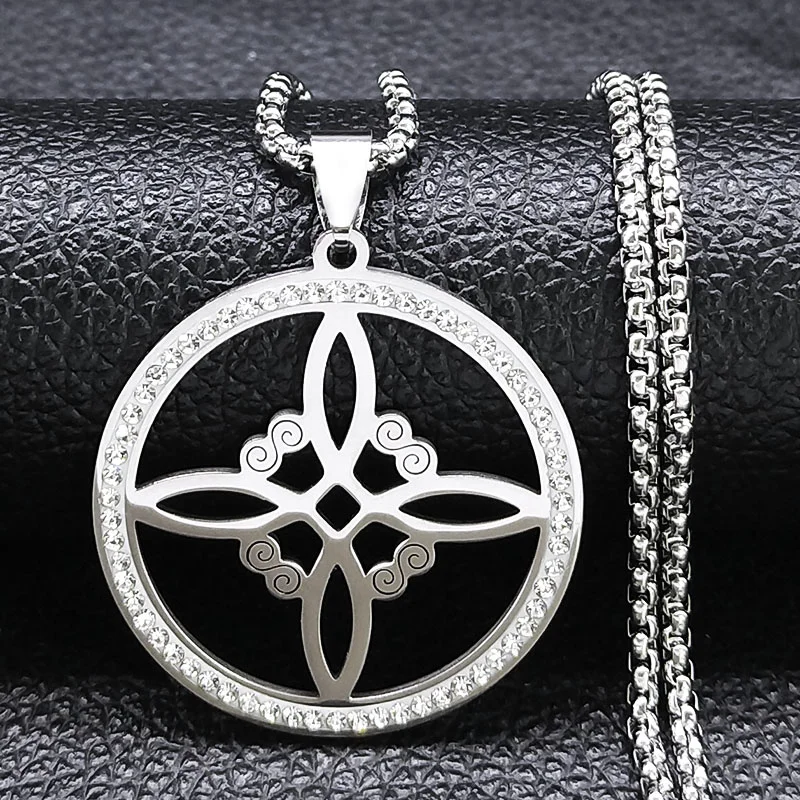 AFAWA Wicca Witch Knot Necklace for Women/Men Stainless Steel Crystal Witchcraft Amulet Necklace Jewelry collar nudo de la bruja