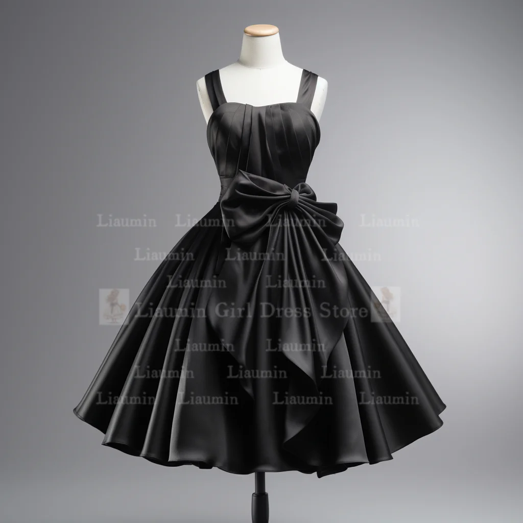 Vestido de noche de satén negro personalizado sin tirantes, largo corto, con cordones en la espalda, Formal, para graduación, ropa elegante, W1-18