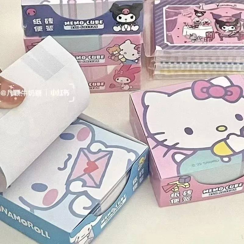 250Pcs Sanrio Hello Kitty Note Paper Kawaii Kuromi Melody Cinnamoroll Note Decorative Paper Student School Stationery Supplies