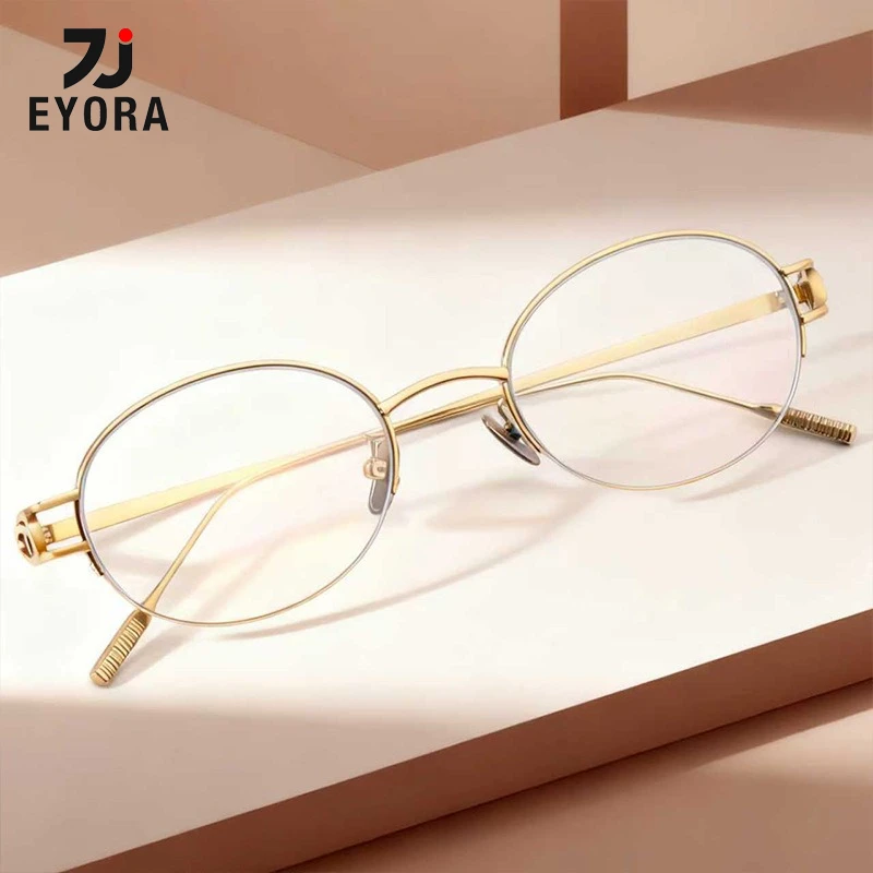 

EYORA Ultralight Half Titanium Oval Reading Glasses Anti Blue Light Myopia and Hyperopia Photochromic Prescription Eyewear Lens