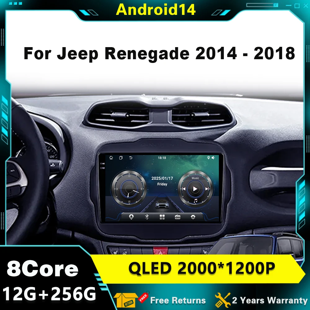 

9 inch For Jeep Renegade 2014 - 2018 Android 14 Car Radio Multimedia Player Navigation GPS WIFI Wireless Carplay Head Unit DVD