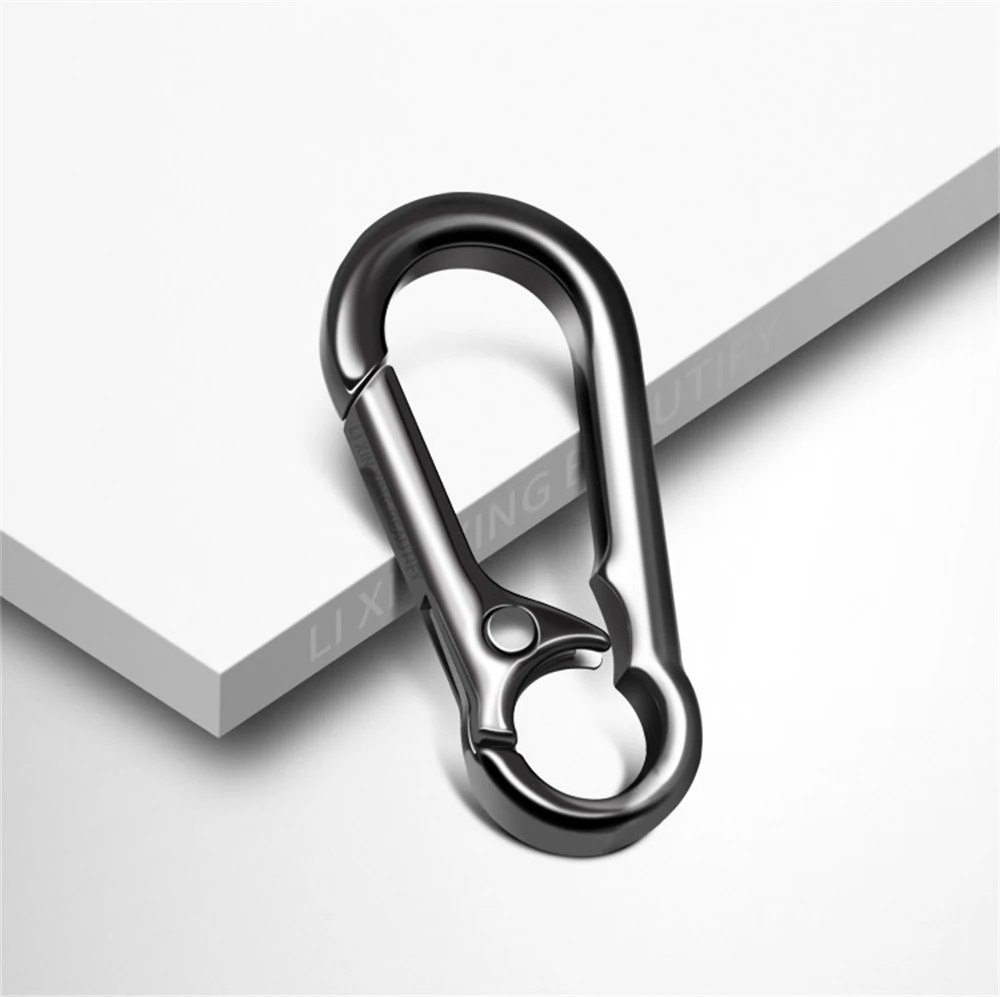 Men\'s Business Keychain Hook Stainless Steel Buckle Outdoor Carabiner Climbing Tool Double Ring Fishing Key Ring Car Accessories