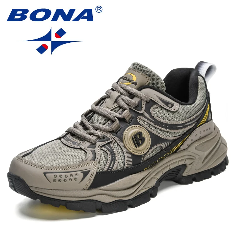 BONA 2023, nuevos diseñadores, zapatos para correr de malla de cuero de acción, zapatos transpirables para correr para hombre, zapatillas deportivas