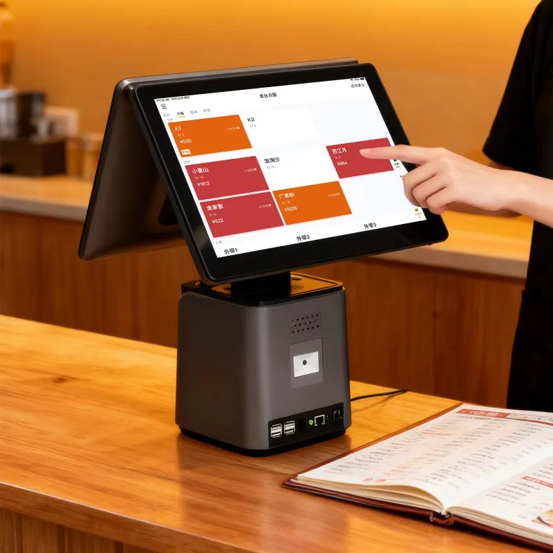 

2026 15.6+11.6-дюймовый двухэкранный POS-терминал «все в одном» с процессором Core I3-4005U, 8 ГБ ОЗУ, 256 ГБ SSD, Android, емкостный сенсорный экран на 10 пальцев