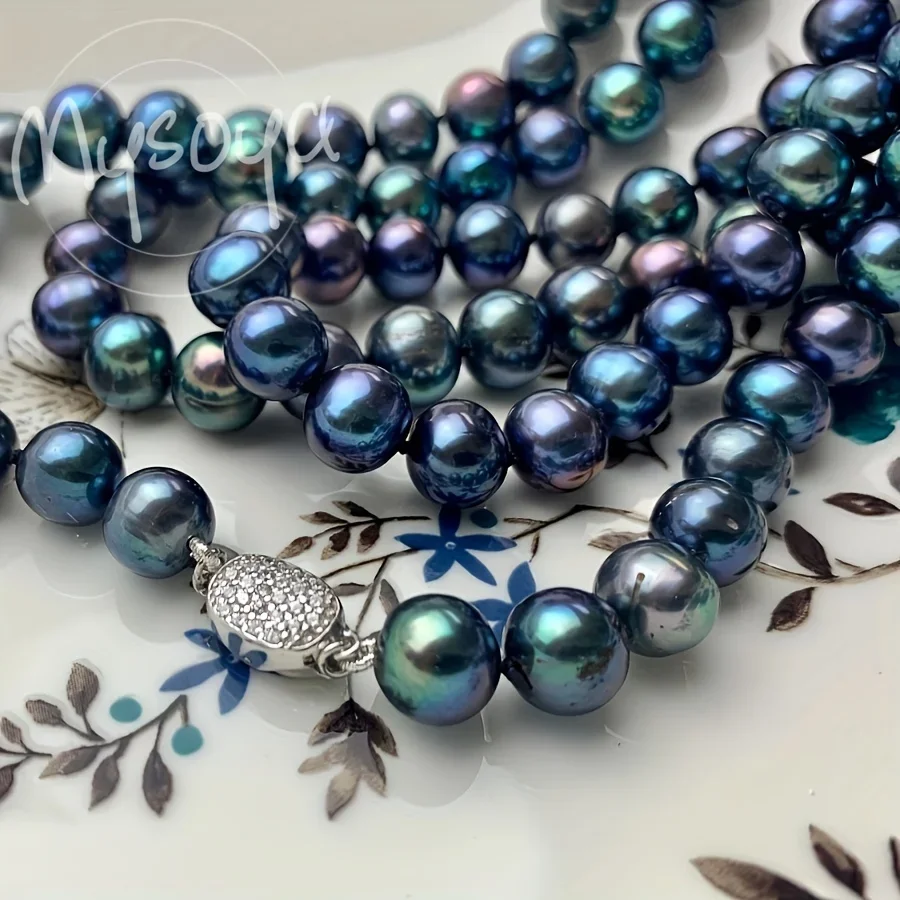 

MYSOYA Handmade Black Freshwater Pearl Long Necklace 7-9mm Pearls Unisex Jewelry Gift Box Perfect For Wedding Birthday Gift