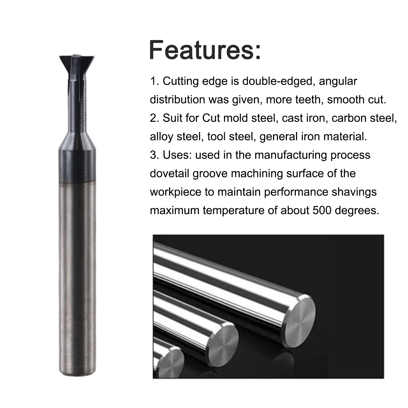 

Tool Steel CNC Metalworking End Mill 60-Degree Dovetail Tool Shape Steel Smooth Cutting Cast Iron Cutting General Iron Materials