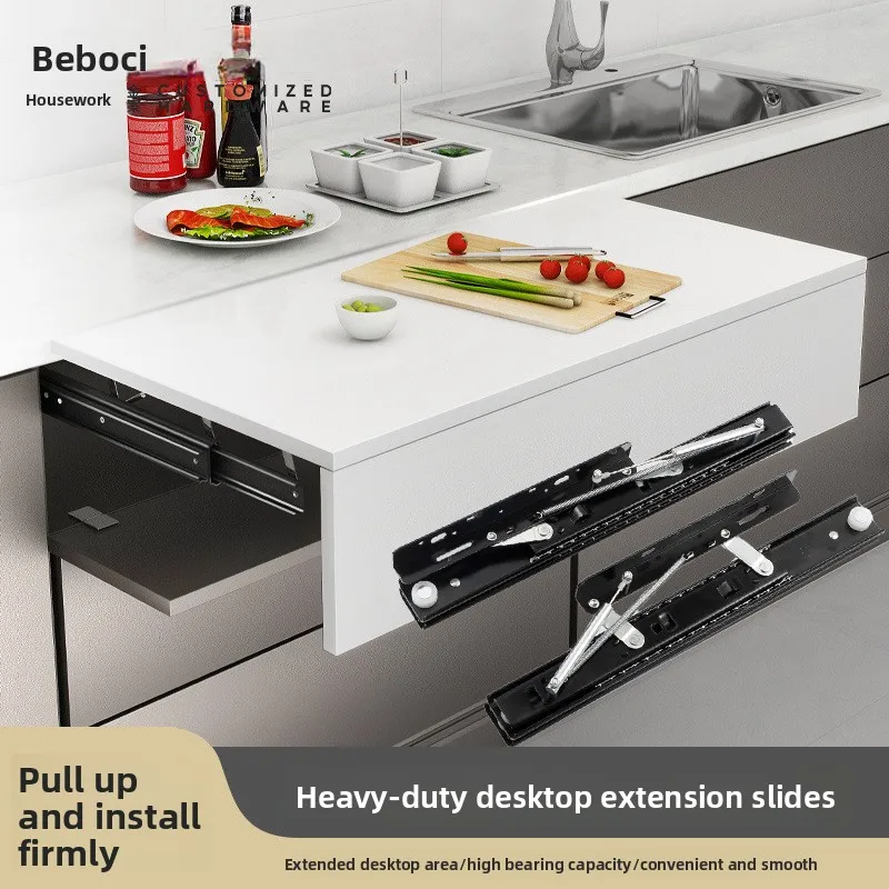 Heavy Duty Hidden Drawer Slide Multi-Stage Side Mount Extension Rail Smooth Soft Close Motion Pull-Out Desks Kitchen Cabinets