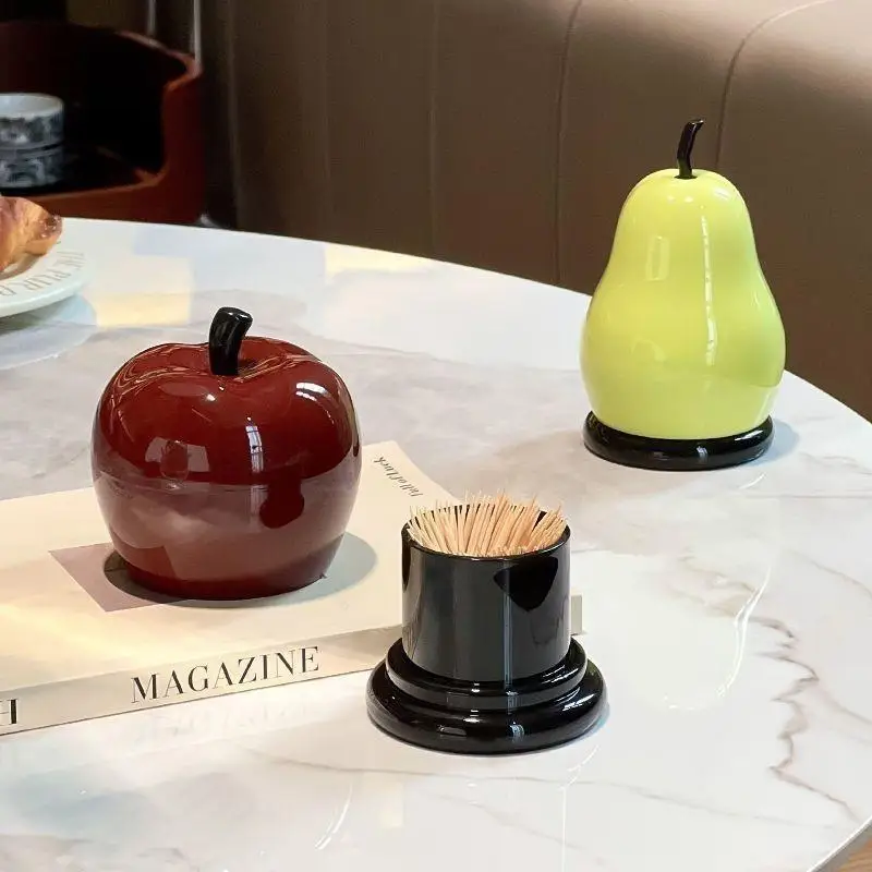 Pear Fruit Shaped Toothpick Holder Dustproof Lid Multi Use Storage For Floss Cotton Swabs
