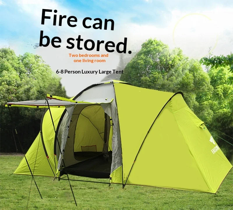 All-Season Large Double Layer Outdoor Camping Tent Family Outdoor Tent With Waterproof Sunshade Two-Room One-Living Room Layout