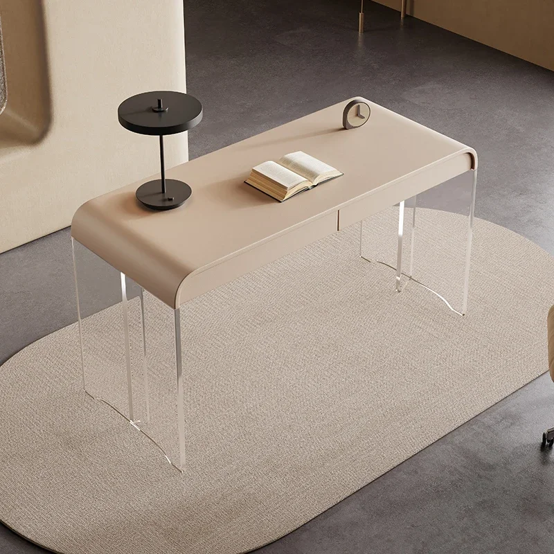 Light Luxury Modern Suspended Acrylic Foot Desk Room Desks Computer Table Office Gaming Standing Study Tables Cream Style Desk