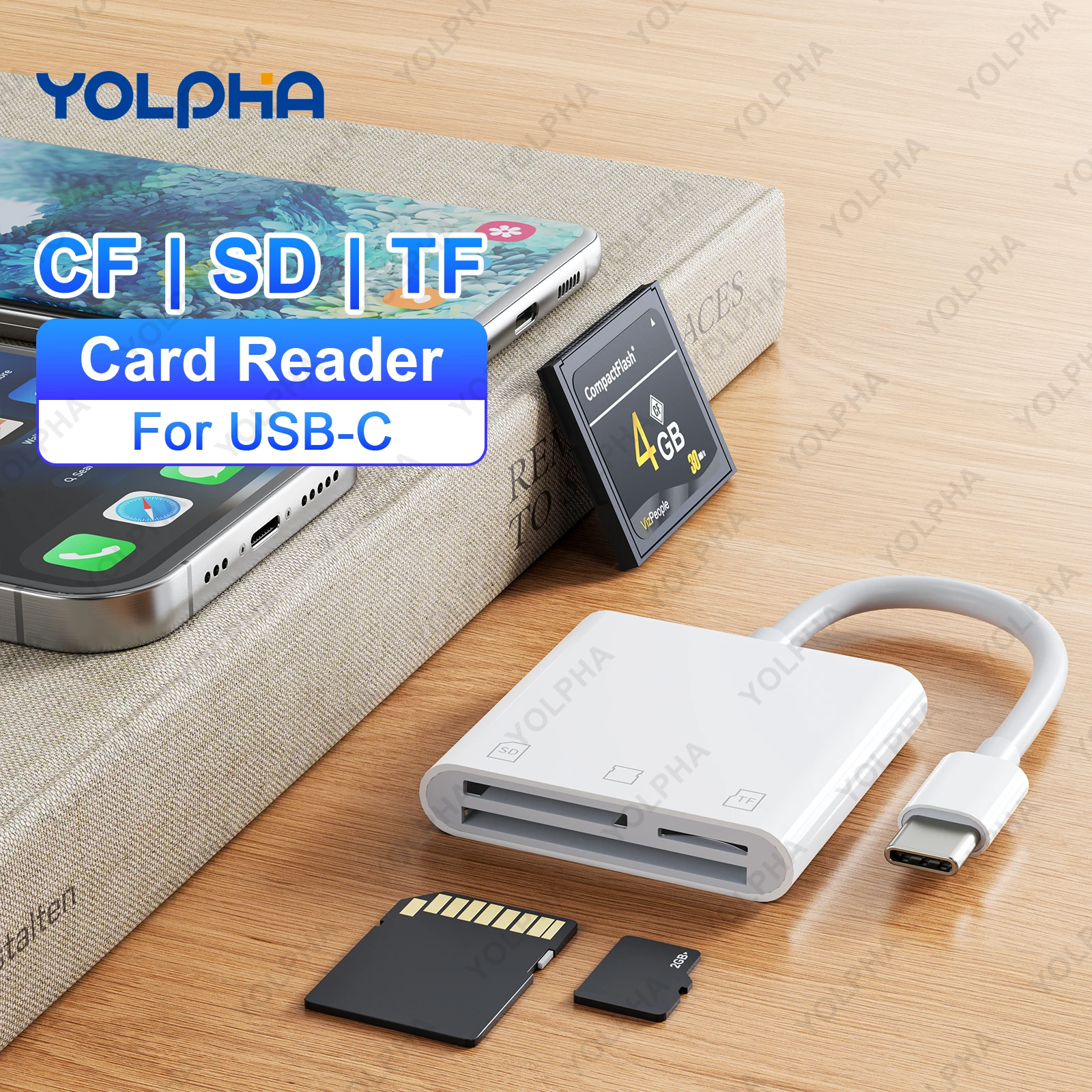 

3IN1 SD TF CF Memory Card Reader for iPhone15 16 iPad Camera Card Reader Adapter Trail Camera Reviewer Drone Accessory Plug&Play