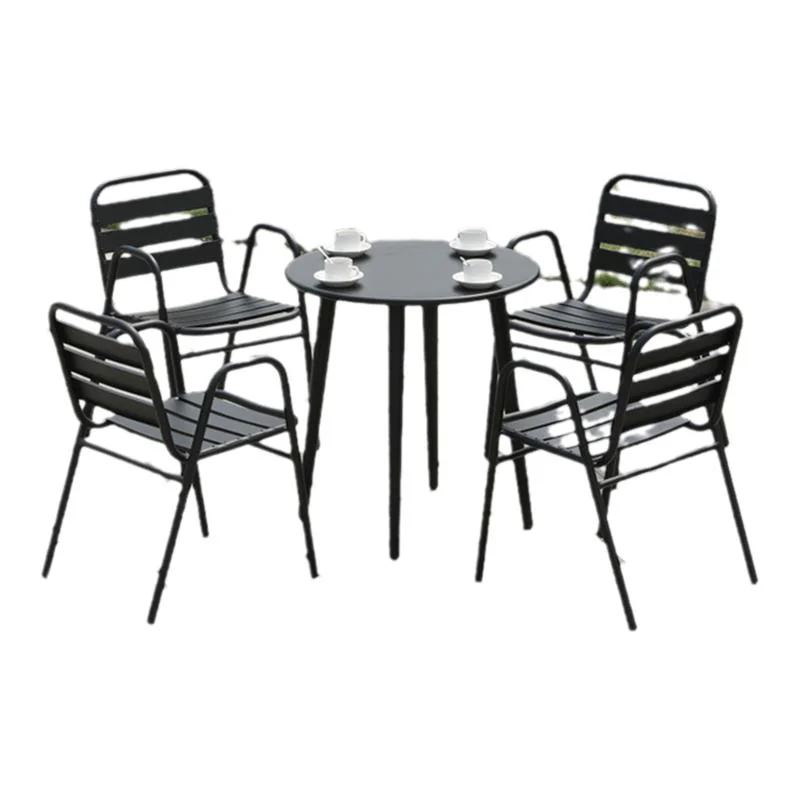 Outdoor courtyard, open-air balcony, table and chairs, outdoor white aluminum alloy table and chair with umbrella combination