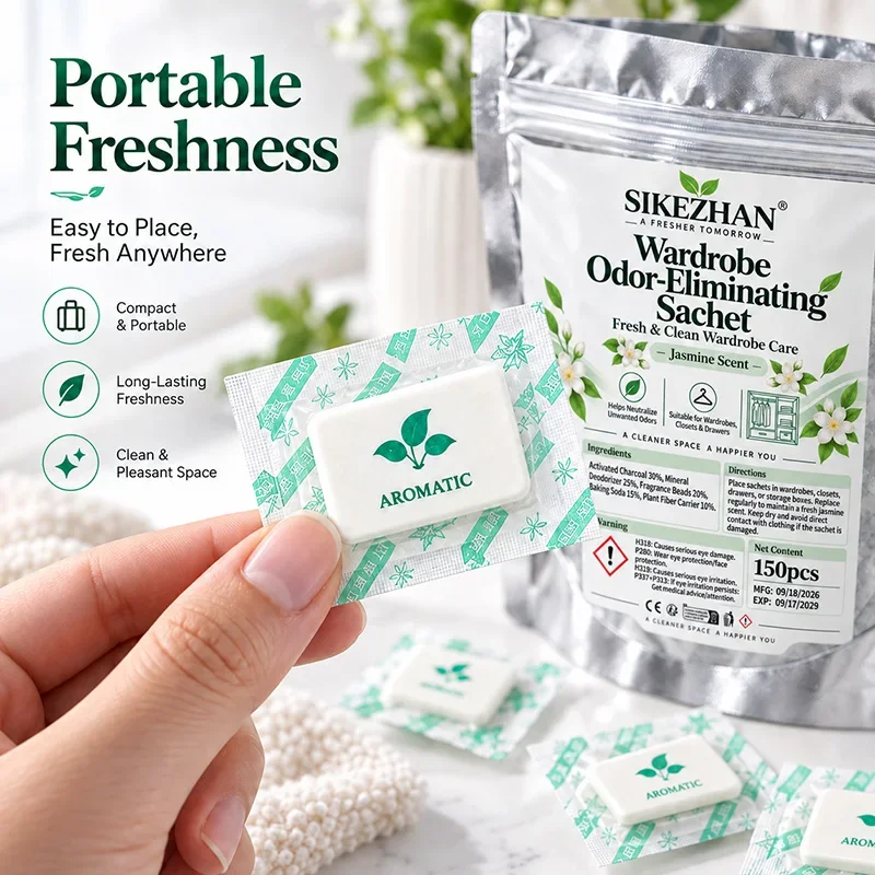 Scented Sachets 150pcs, Wardrobe Fragrance Bags, Activated Charcoal Odor Eliminator for Wardrobe, Drawer, Closet, Long-Lasting