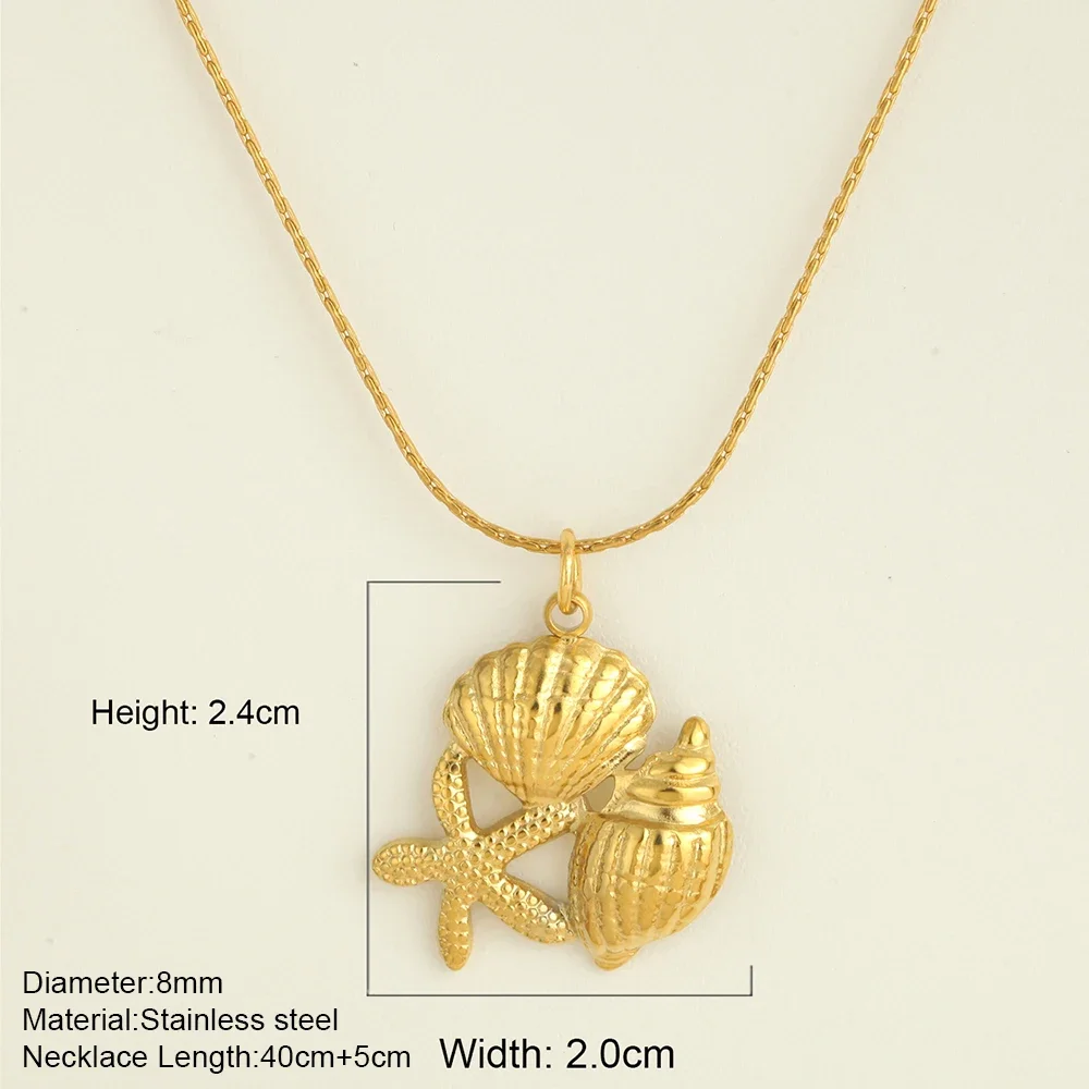 Ocean Series Golded Choker Stainless Steel Pendant Necklace for Women Shell Starfish Pendants Women's Chunky Jewelry Accessories