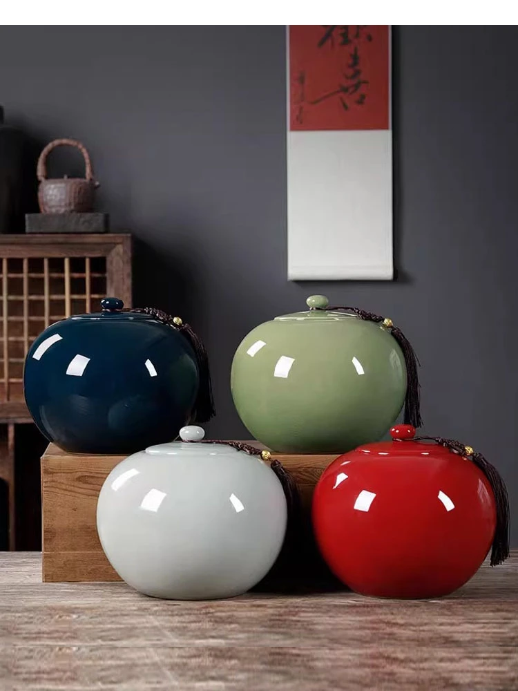 

Ceramic Tea Pot Round Storage Airtight Container Chinese Vintage Bottle General Can Caddy Organizer