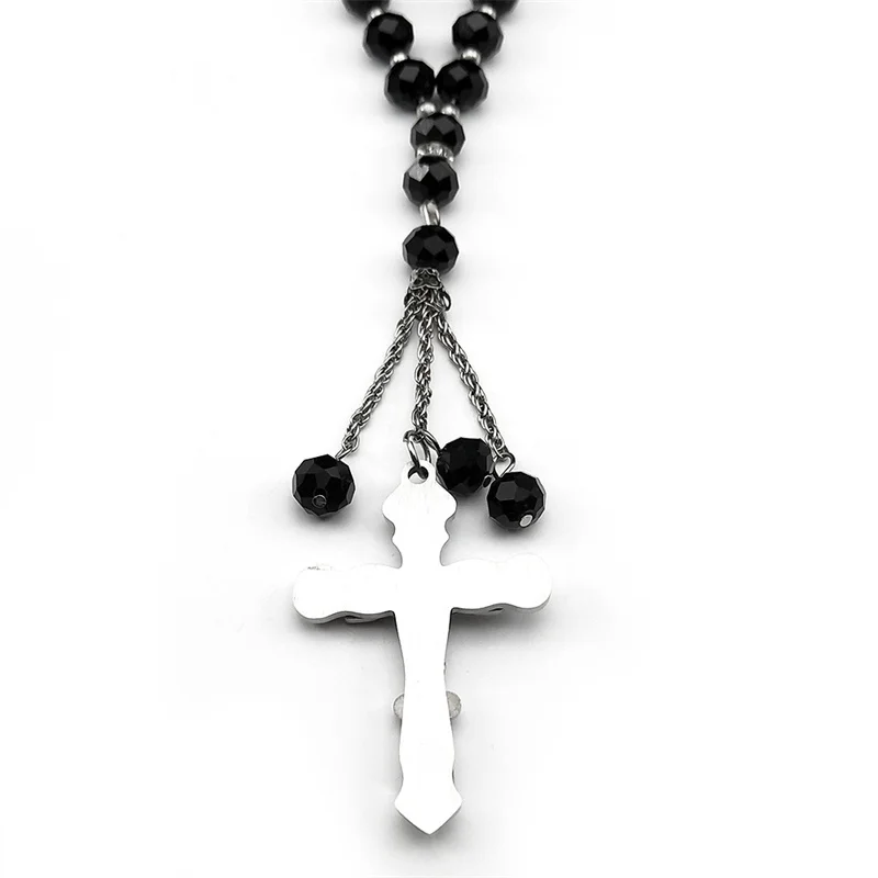 كريستيان يسوع الصليب الصليب سيارة قلادة للنساء الرجال الفولاذ المقاوم للصدأ الذهب اللون الزجاج سبحة صلاة سلسلة سيارة تميمة المجوهرات