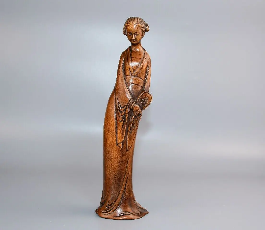 

Chinese Vintage Boxwood Carved Beautiful Woman Statue Home Decor Sculpture Art