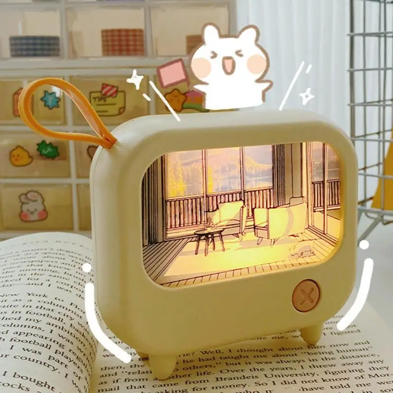 TV Painting Night Light Creative Led Light Kawaii Painting Night Lamp Cute Desktop Ornament Mini Room Party Decor Birthday Gift