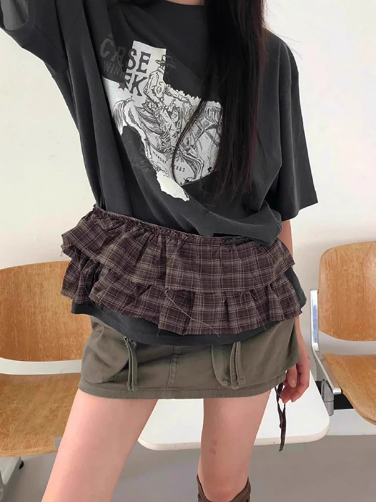 Primavera Vintage Minigonna Donna 2025 Faldas Mujer De Moda Chic Saia Plaid Coreano All Match Jupe Fasciatura Ruffles Carino Y2k Gonne