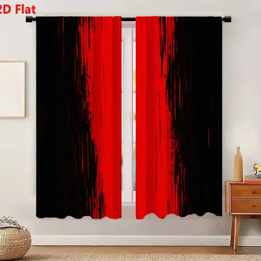 2Pcs Curtains 2D Flat Bold Red Vertical Abstract Grunge Texture High Contrast Art Window Drapes for Bedroom Room Decor Decoratio